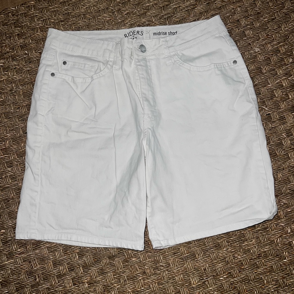 White Mid Rise Denim Shorts - Picture 2 of 8